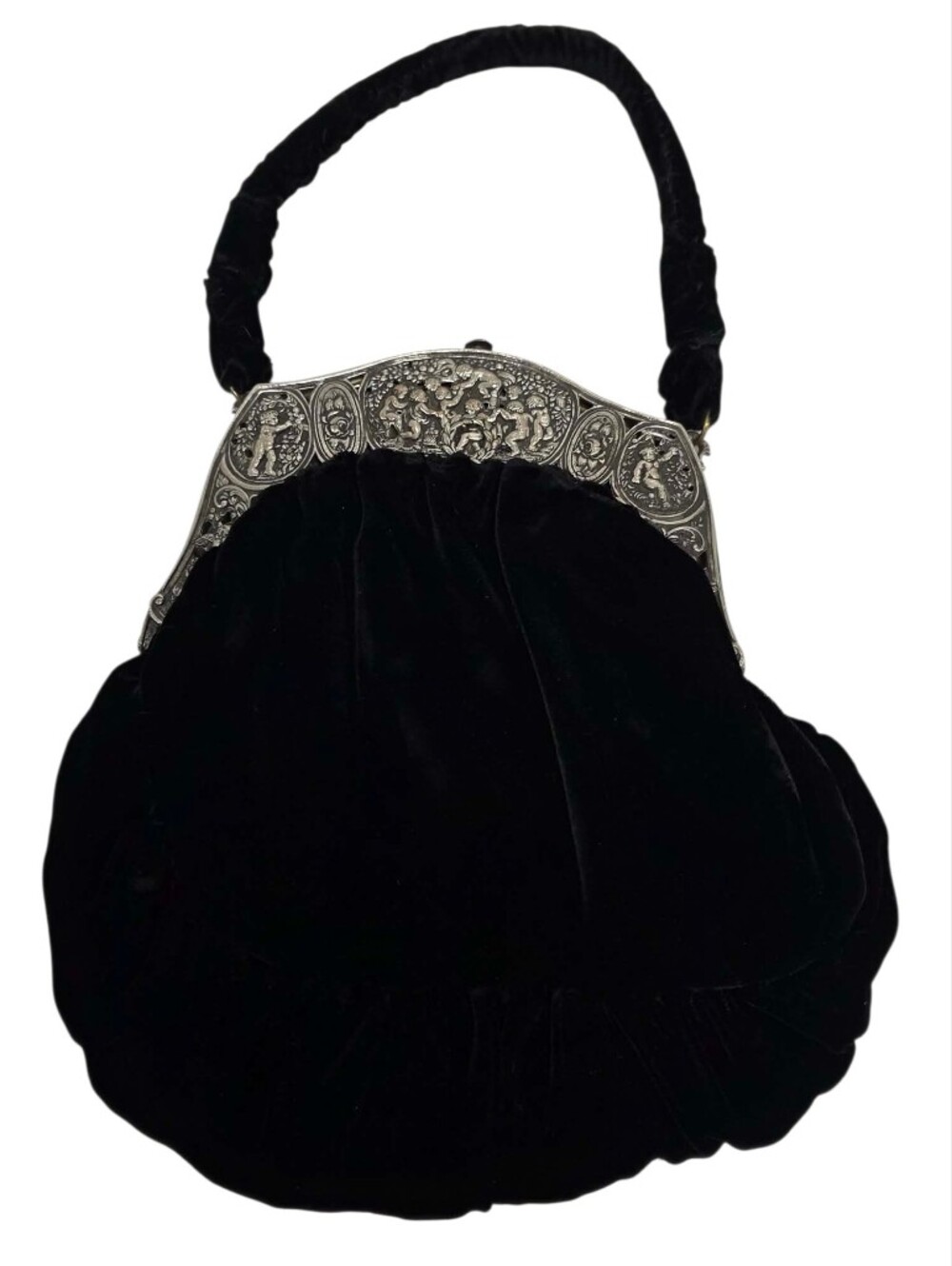 VINTAGE RARE Black Velvet Evening Clutch Bag with Sterling Silver Frame